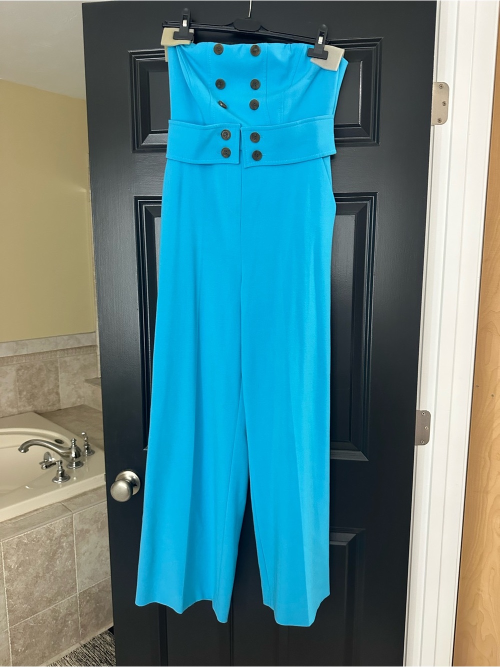 Strapless Karen Millen High-Waist Wide-Leg Jumpsuit - Turquoise